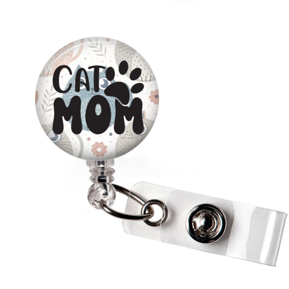 Badge Reel Cat Lover Cat Mom Funny Retractable ID Name Holder